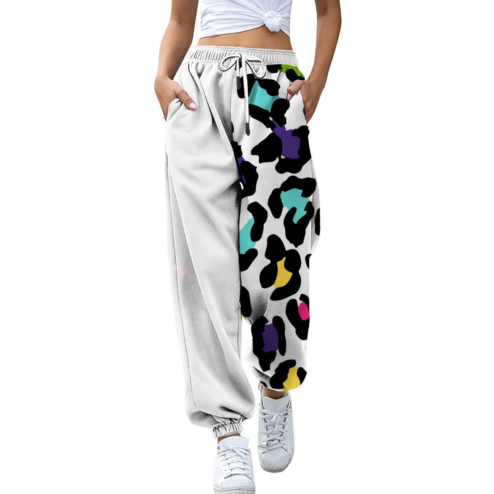 Women's Open Bottom Sweatpants with Pockets - White Plus Size Casual Lounge Pants for Winter & Fall, Baggy Active Cinch Bottom Fit Pants for Yoga, Running, and Home Relaxation