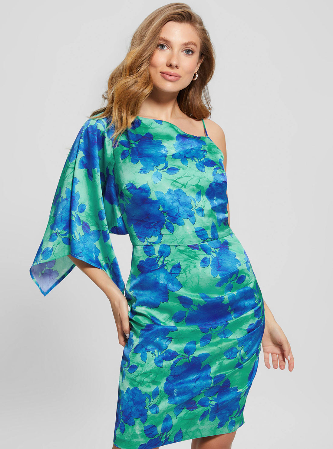 Eco-Friendly Blue Floral One Shoulder Sadie Mini Dress for Women - Perfect for Summer Parties, Beach Vacations & Date Nights
