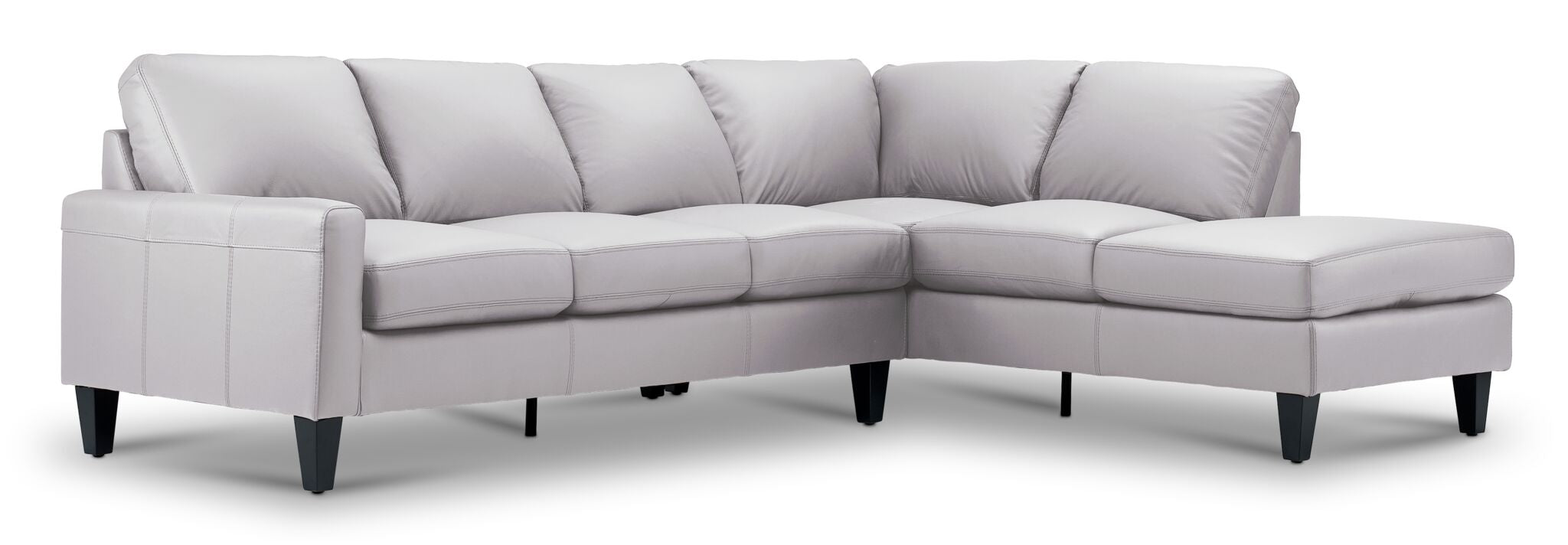 Premium Chito Leather 2-Piece Sectional Sofa with Right Facing Chaise Lounge - Cloud Grey Fabric | Modern Living Room Furniture for Home Theater & Family Gatherings