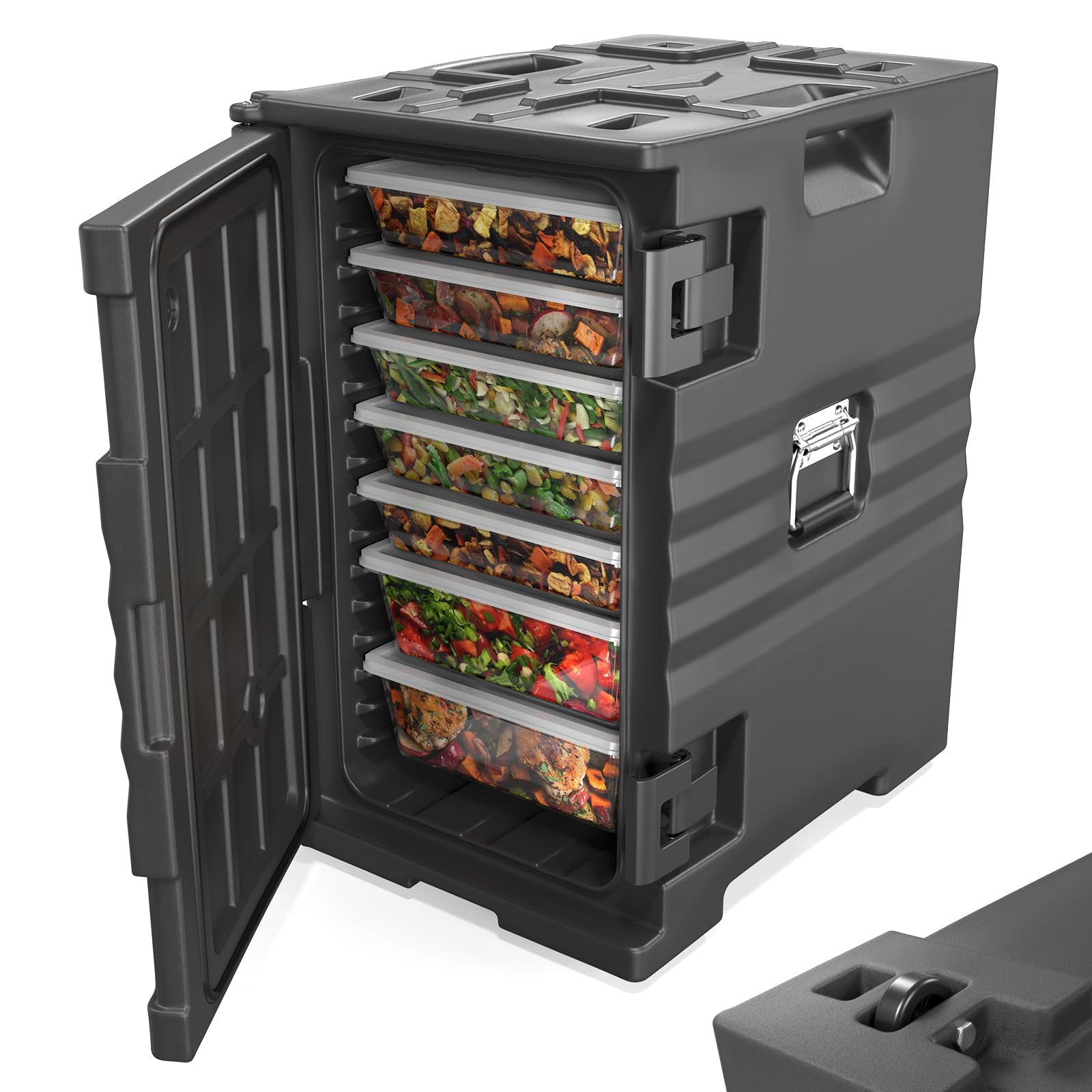 ROVSUN 82QT/109QT Insulated Food Carrier with Wheels - Stackable Hot Box Food Warmer with Double Buckles & Handles - Perfect for Catering, Restaurants, Canteens & Family Parties - Keep Meals Hot for Outdoor Events, Buffets & Food Delivery Services