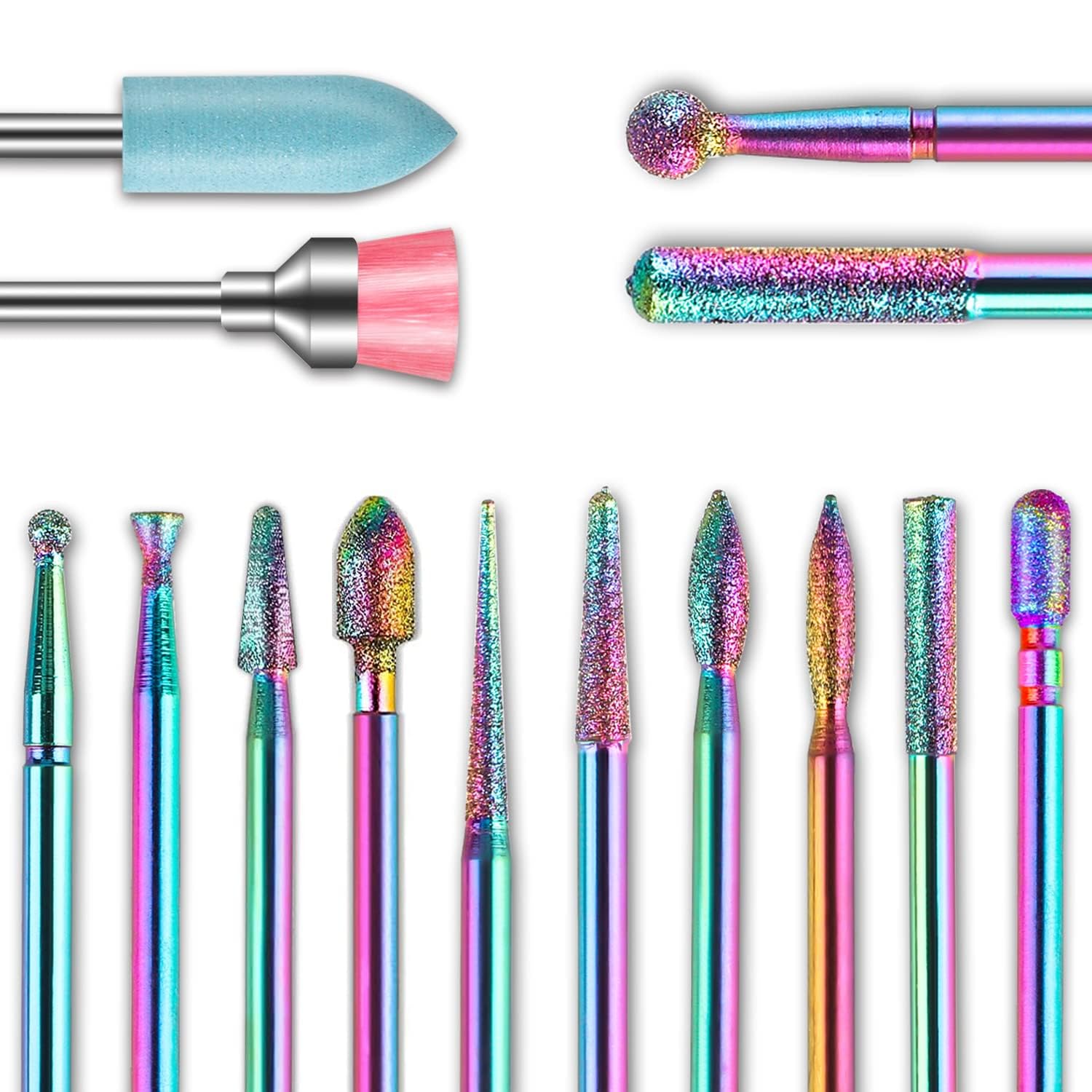 14pcs Professional Nail Drill Bits Set - 3/32'' Diamond & Carbide Cuticle Remover for Electric Manicure, Acrylic & Gel Nails - Perfect for Salon & Home Nail Care, Pedicures & DIY Nail Art