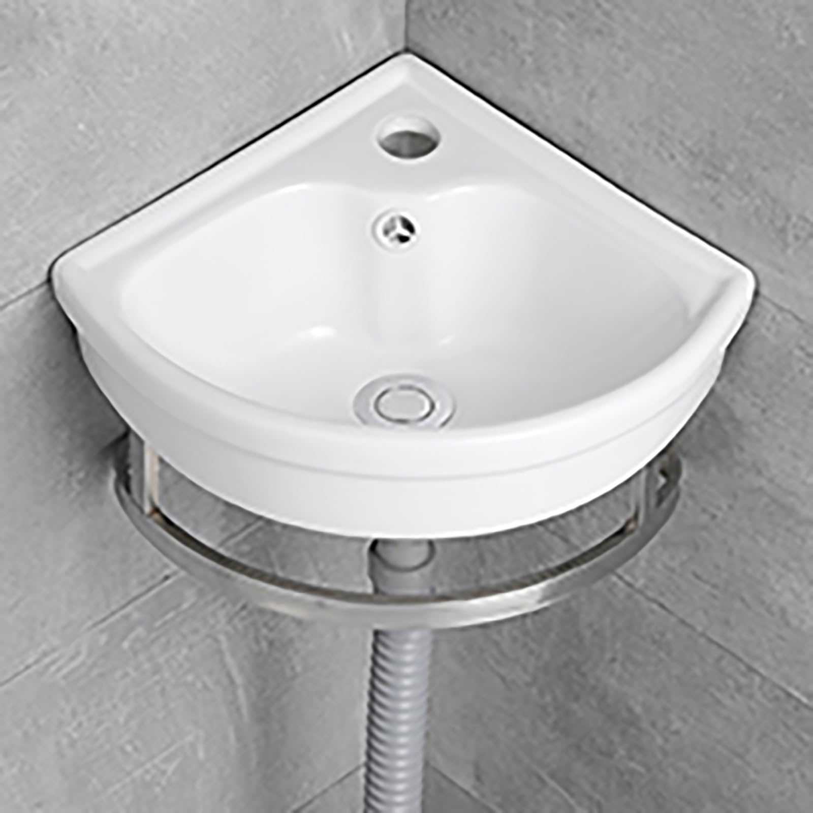 Small Corner Wall Mount Bathroom Sink - White Ceramic Mini Vessel Sink with Overflow & Towel Hanger | Space-Saving Design for Powder Rooms, Tiny Homes & RV Bathrooms (Size A-Big)