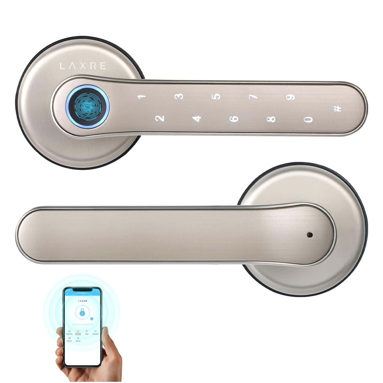 Smart Bluetooth Fingerprint Door Lock - Biometric Keyless Entry with Touchscreen Keypad & Deadbolt for Home, Hotel, Office & Interior Doors | Secure Digital Lever Lock for Front Door Access