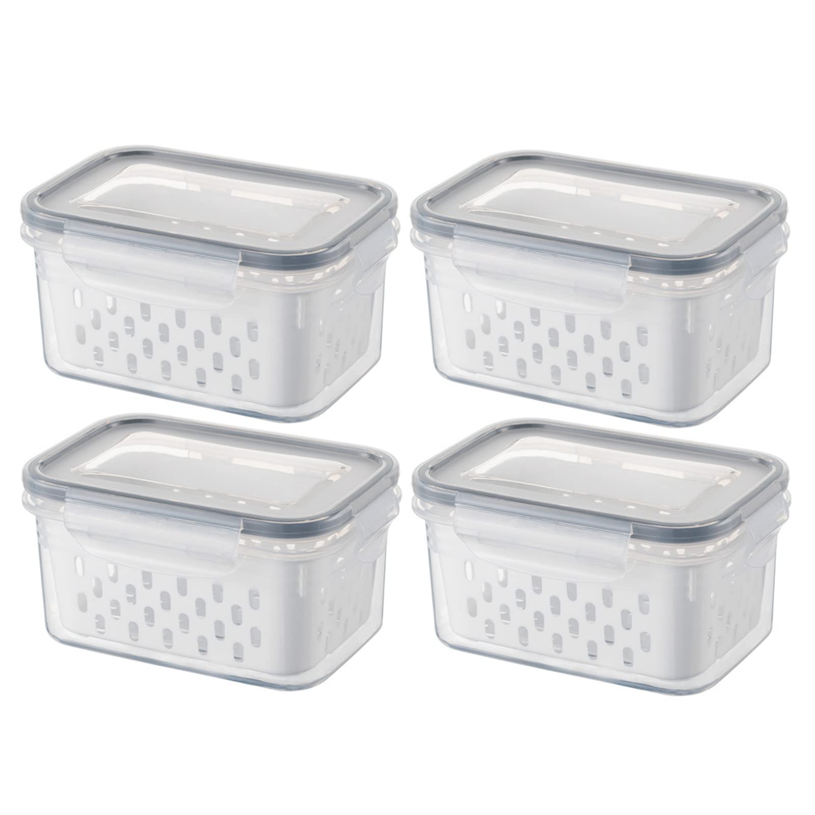 4-Pack Grey Plastic Food Storage Containers with Lids - 3300ML Fridge Organizer for Fresh Produce, Vegetables, Fruits & Meat - Perfect for Kitchen Refrigerator Organization & Meal Prep