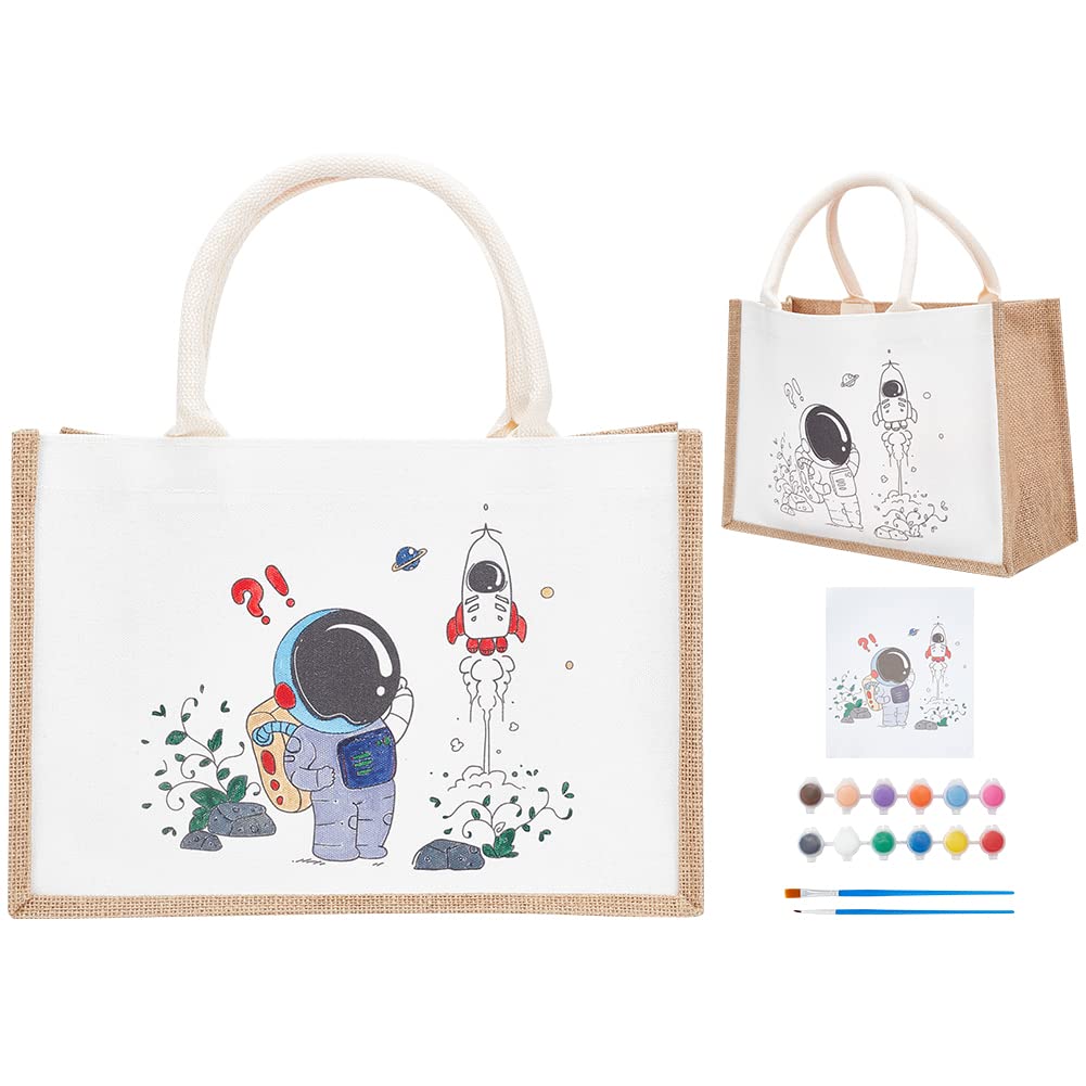 WEBEEDY DIY Canvas Tote Bag Painting Kit - Customizable Handbag Craft for Kids & Adults - Space Rocket Design - Perfect for Birthday Gifts, Art Projects & Personalized Accessories