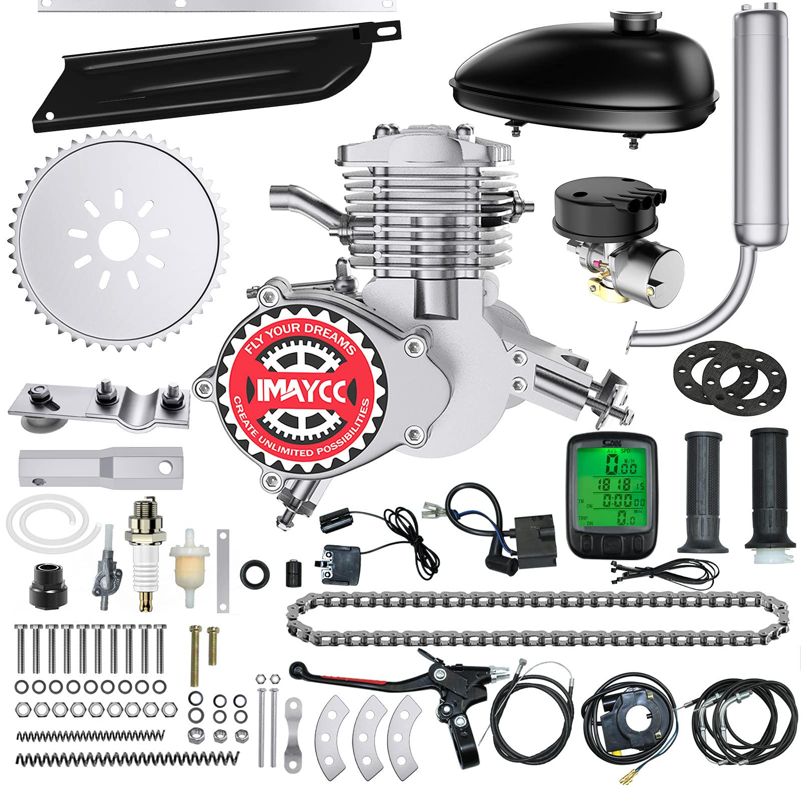 IMAYCC 80cc 2-Stroke Motorized Bike Conversion Kit with Digital Speedometer - Compatible with 26-28