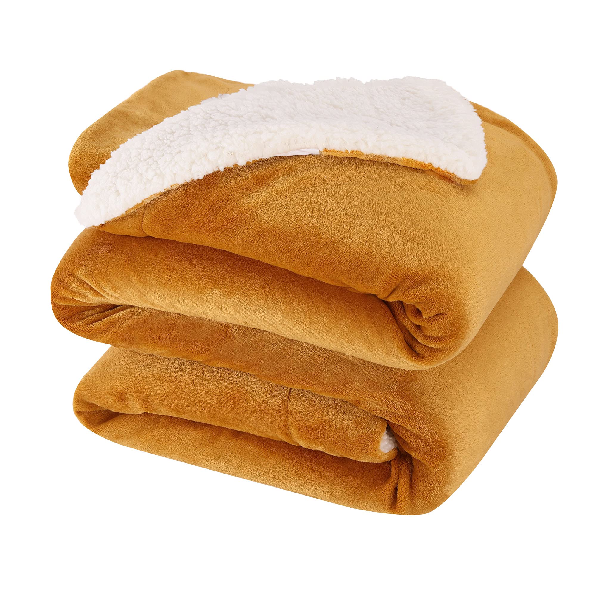 NANPIPER King Size Sherpa Fleece Blanket - Ultra Soft & Warm Reversible Winter Blanket for Bed, Couch, Sofa (90x108 Inches, Ginger Yellow) - Perfect for Cozy Nights, Movie Time & Cold Weather Comfort