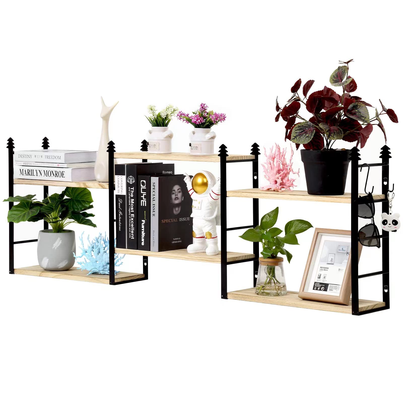 JYSCM Floating Shelves - Durable Sturdy Metal Frame Wall Mounted Shelves, Easy to Install Modern Home & Office Storage - Perfect for Living Room, Bedroom, Kitchen & Bathroom Organization (Natural Wood)