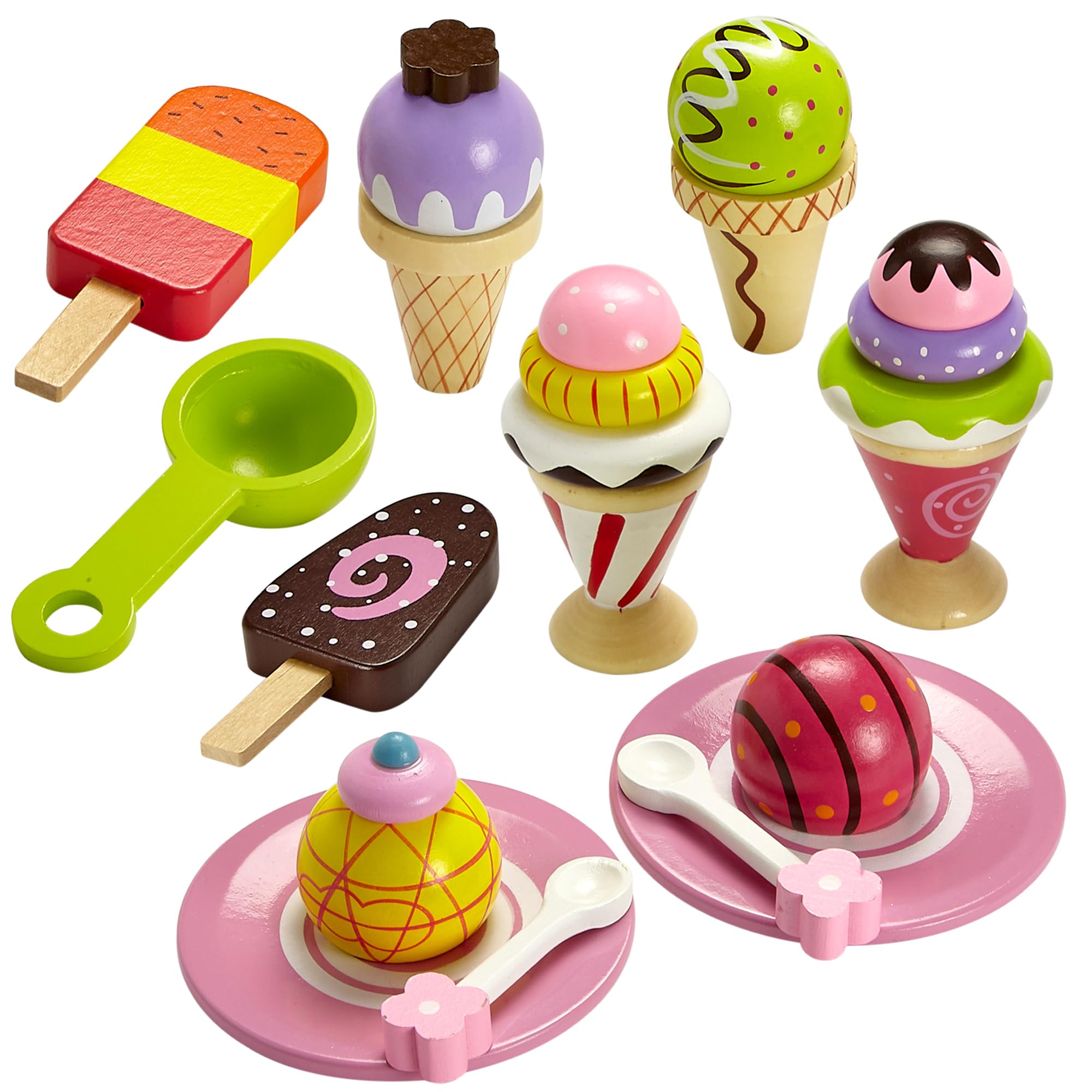 Wooden Ice Cream Play Set - Pretend Ice Cream Toys for Kids | Montessori Learning Toy for Toddlers | Perfect for Role Play, Birthday Gifts & Preschool Education
