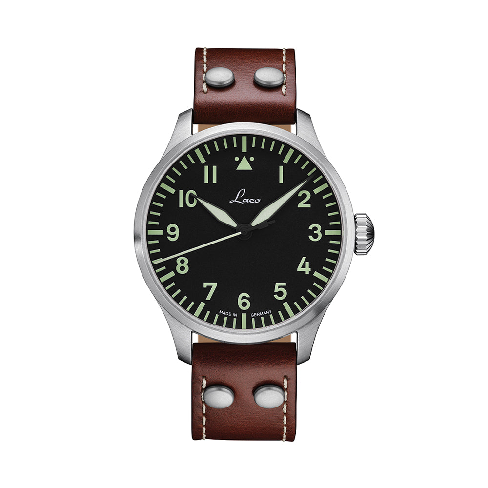 Augsburg 42mm Pilot Watch with Black Leather Strap - Classic Aviator Timepiece for Men, Perfect for Aviation Enthusiasts & Everyday Wear