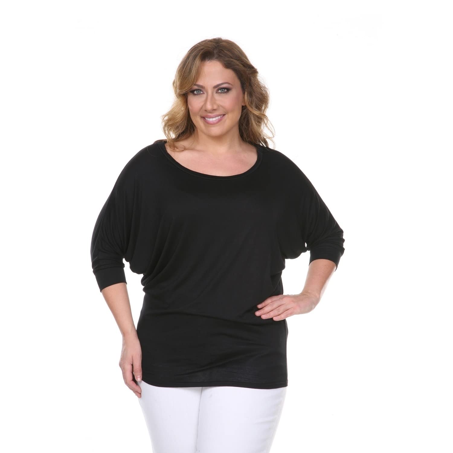 White Mark PS124 Plus Size Bat Sleeve Tunic Top for Women - Flowy Loose Fit Blouse for Casual Wear & Office Outfits