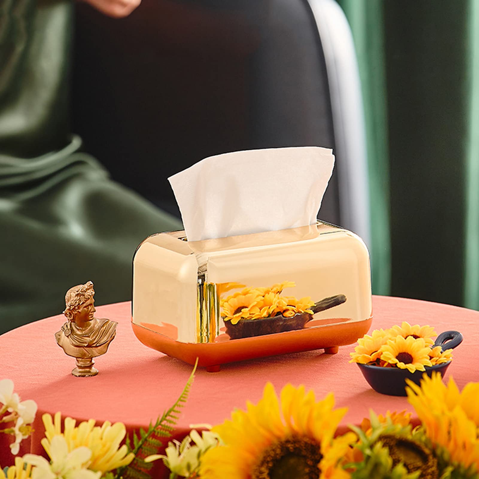 Cuteam Large Capacity Shatterproof ABS Tissue Box with Magnetic Switch - Golden (18cm x 12cm x 11cm) for Home, Office & Bathroom Organization