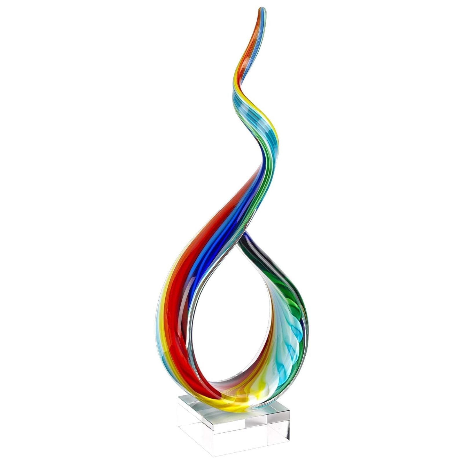 Badash Rainbow Murano Style Glass Sculpture - 18 Inch Hand Blown Art Statue with Crystal Base | Elegant Home Decor for Living Room, Office & Gift Giving