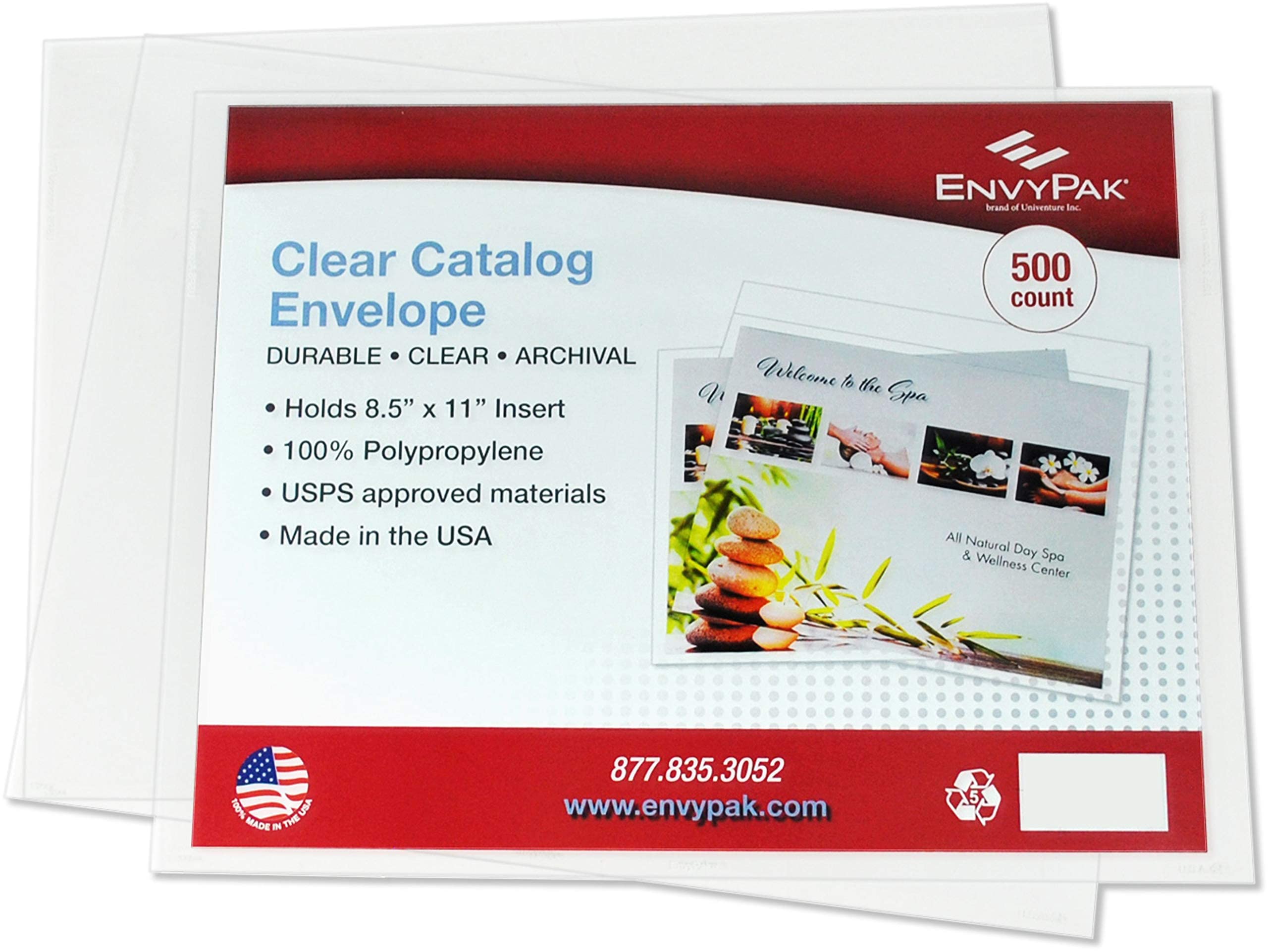 EnvyPak Clear Catalog Envelope - 500 Pack of Auto-Insertable No-Tape Horizontal Style for 8.5