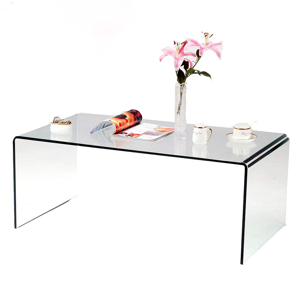 Clear Tempered Glass Coffee Table - Modern Bent Glass Living Room Furniture, End Table & Outdoor Patio Table for Home Decor | Perfect for Small Spaces, Apartments & Lounge Areas