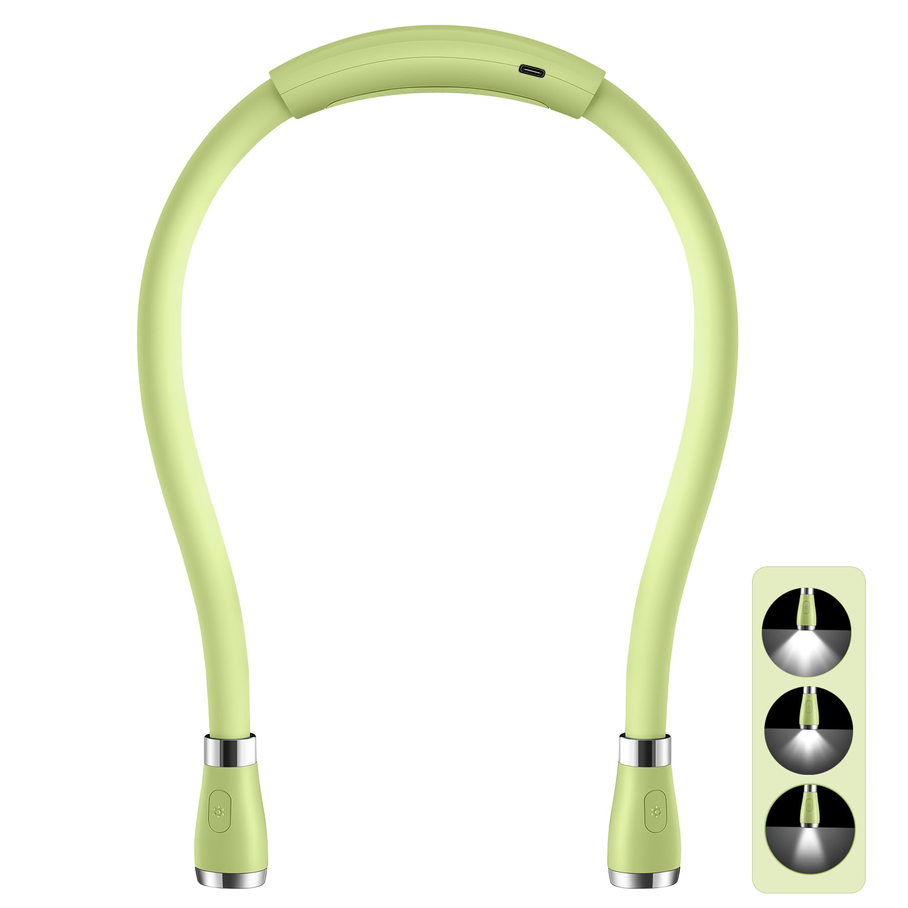 USB-C Rechargeable Neck Book Light - 4 LED Bulbs with 4 Adjustable Brightness Levels, Hands Free Reading Lamp for Bed, Car, Travel & Night Reading (Green) - Perfect Gift for Book Lovers & Students