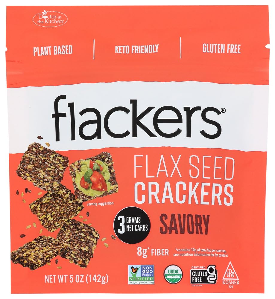 Dr In The Kitchen Savory Flackers 5oz (12 Pack) - Healthy Snacks for Work & Travel