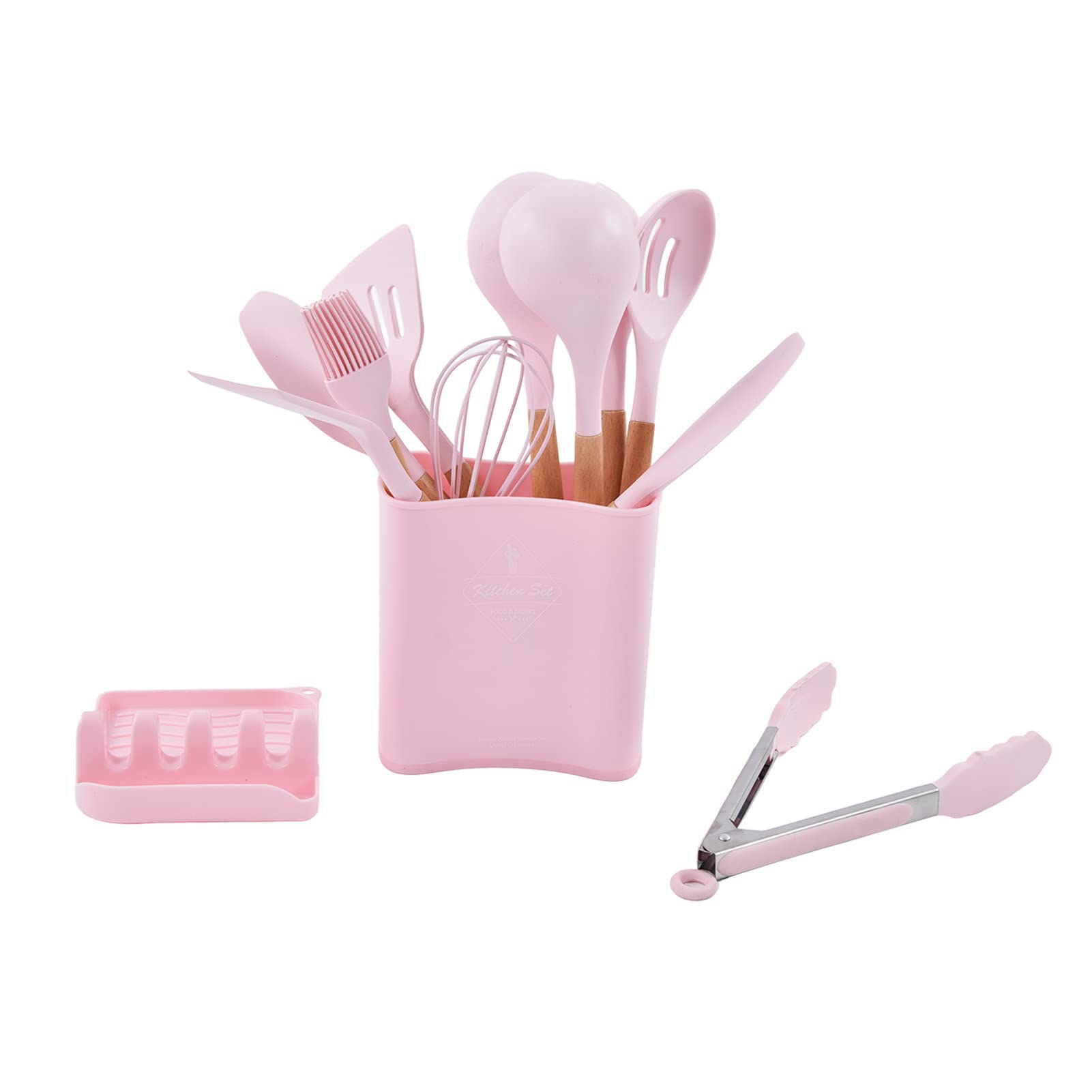 13Pcs Eco-Friendly Silicone Cooking Utensils Set with Wooden Handles, Nonstick Kitchen Tools & Holder, Perfect for Home, Camping, and Outdoor Cooking