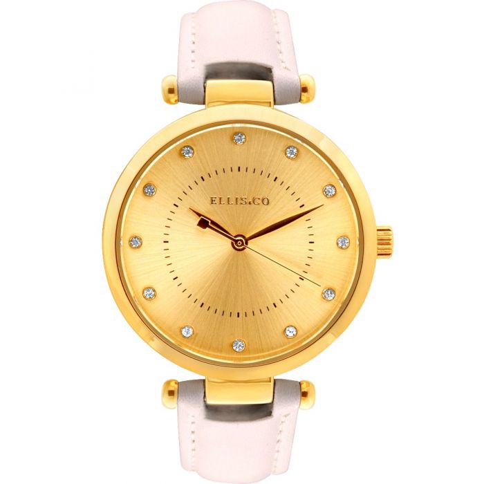 Ellis & Co Amelia Crystal Set White Leather Women's Watch - Elegant & Stylish Timepiece for Everyday Wear, Office & Special Occasions
