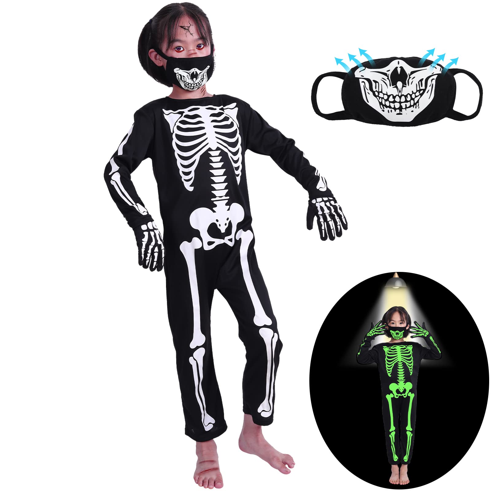 Glow in The Dark Kids Skeleton Costume - Halloween Bones Bodysuit for Boys & Girls (3-7 Years) - Perfect for Trick-or-Treating