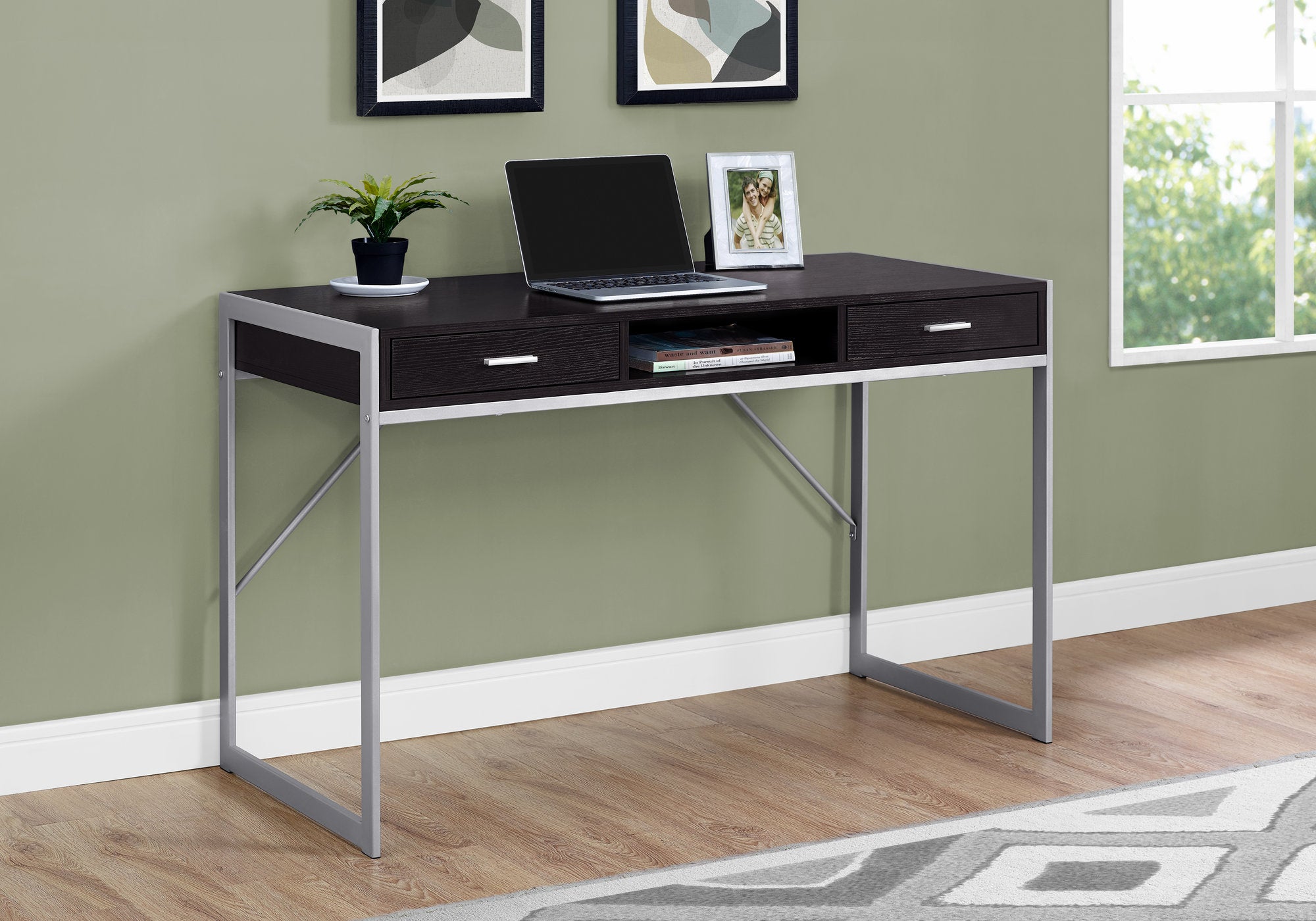 Office Series 48L Espresso Silver Metal Storage Cabinet - Perfect for Home Office, Living Room, or Dorm Organization