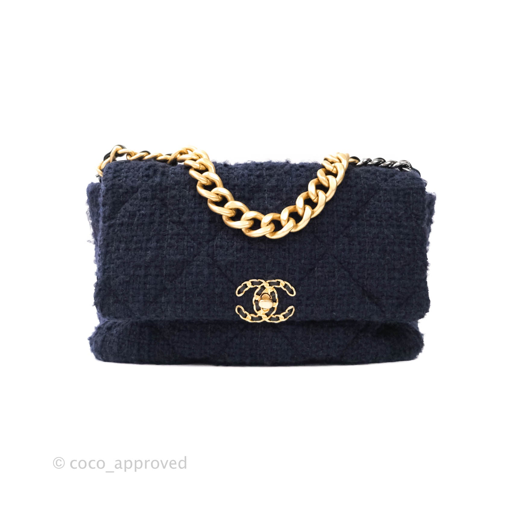 Chanel 19 Medium Flap Bag in Navy Tweed with Mixed Hardware - Luxury Designer Handbag for Women, Perfect for Work, Evening Events & Special Occasions