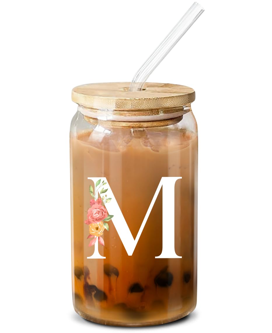 Personalized Monogrammed Gifts for Women - Custom Engraved 16oz Coffee Glass with Initial - Unique Birthday Gifts for Her, Friends, Girls - Perfect for Home, Office & Coffee Lovers