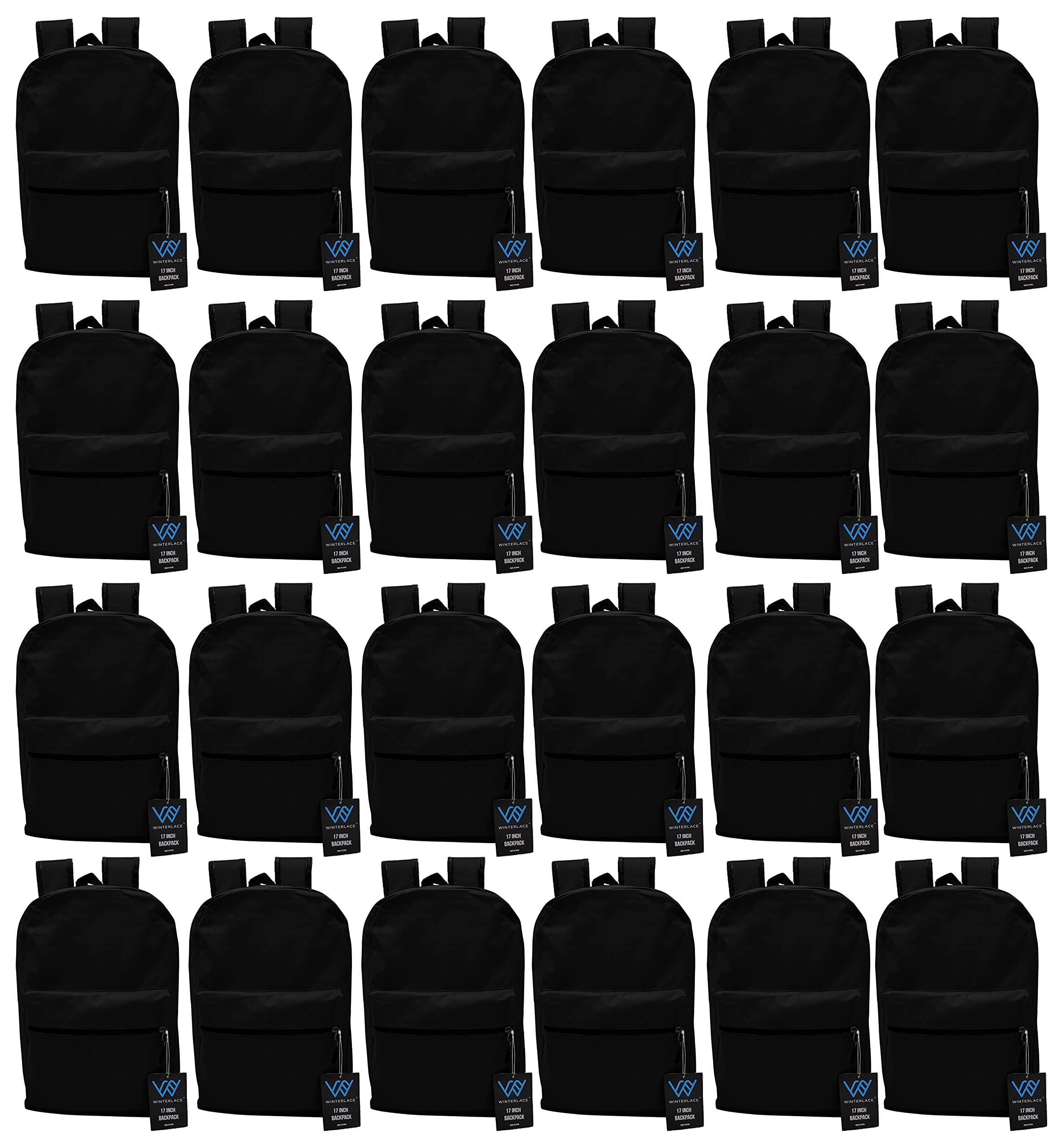 24 Pack 17 Inch Lightweight Backpacks Bulk - Durable Outdoor Travel, Gym & Corporate Event Bags (Black) - Perfect for School, Hiking, Sports & Business Meetings