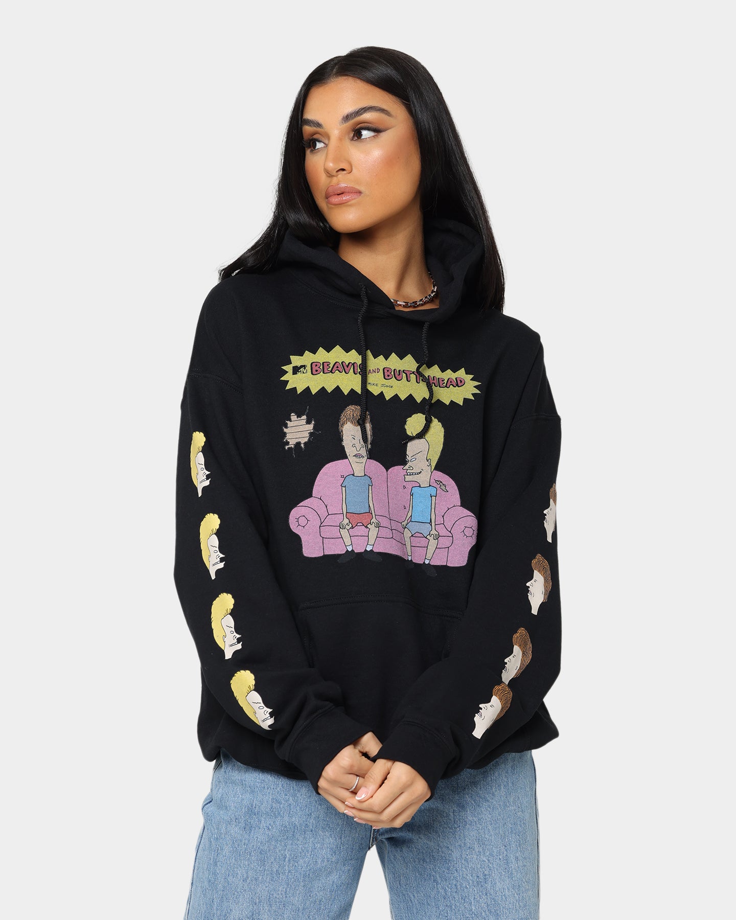 American Thrift X Beavis & Butthead Couch Hoodie - Black Pullover Sweatshirt for Casual Wear & Street Style