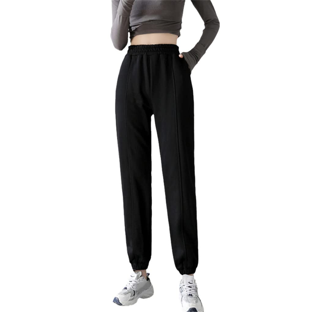 **KEHAIOO Women's High Waist Loose Sweatpants - Elastic Waistband, Casual Joggers with Pockets, Black Harajuku Style for Autumn | Perfect for Lounge Wear, Gym, Running & Street Fashion**