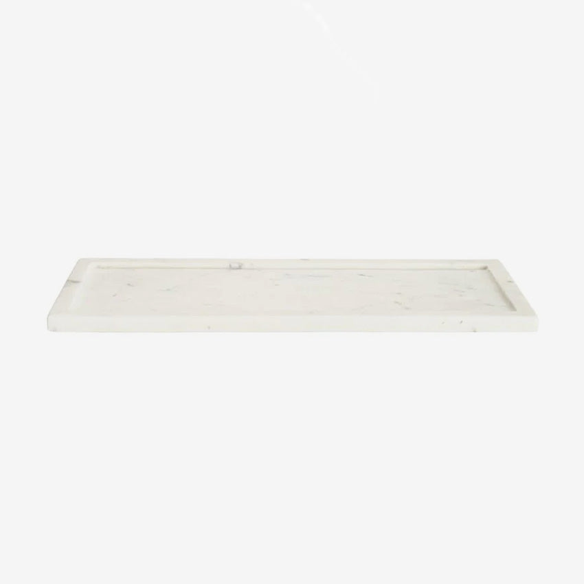 Belle de Provence White Long Marble Display Tray - Elegant Serving Platter for Dining Table, Coffee Table, or Bathroom Decor
