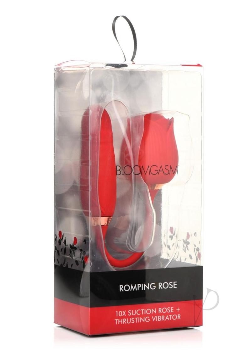 Bloomgasm Romping Rose 10X Rechargeable Silicone Suction Rose & Thrusting Vibrator - Red | Powerful Clitoral & G-Spot Stimulation for Women | Perfect for Solo Play & Couples Intimacy