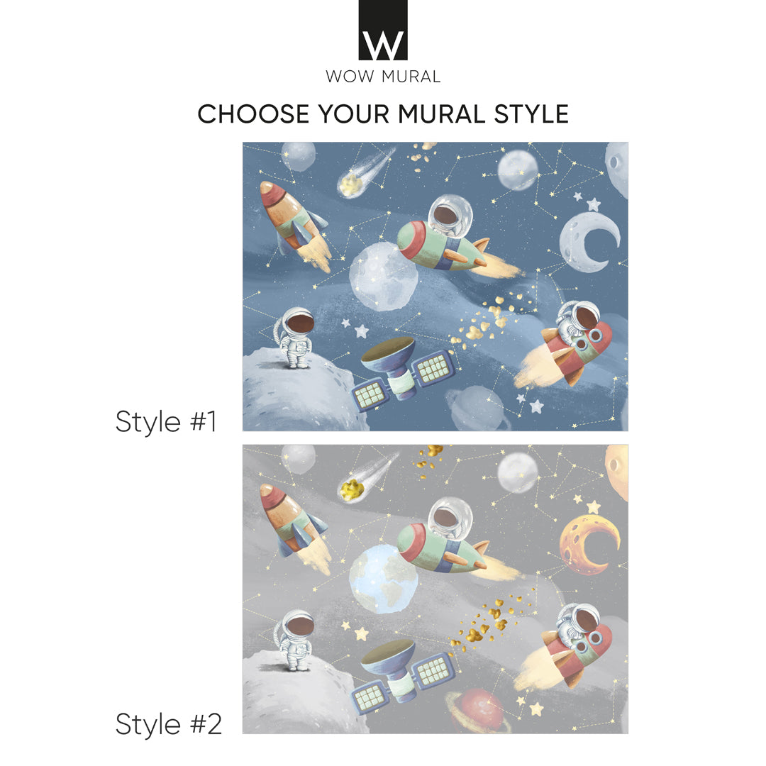 Pastel Gray and Blue Space Wall Mural WM076 - Stunning Galaxy Themed Wallpaper for Kids Room, Nursery, or Home Office Decor