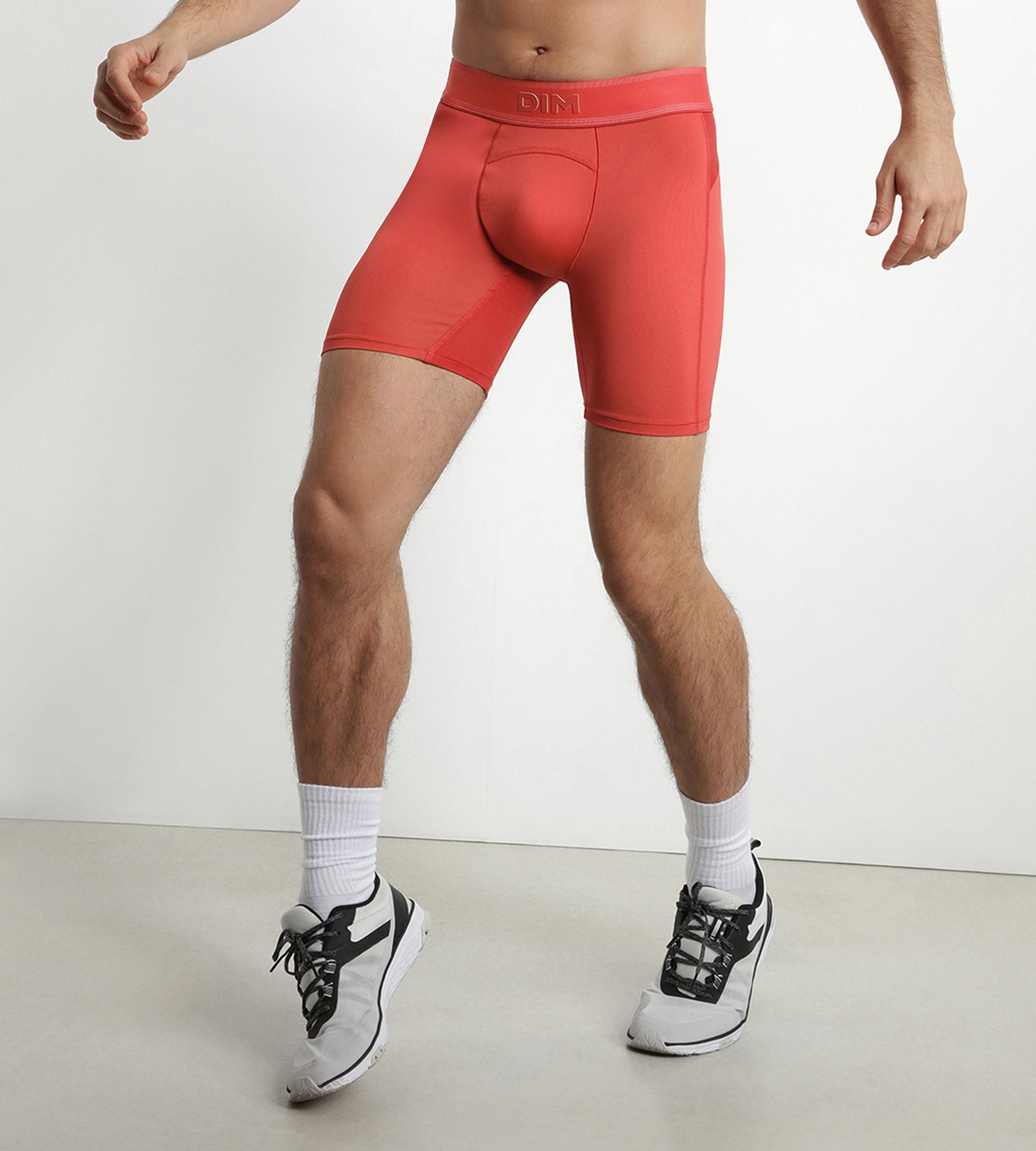 Men's Long Sport Boxer Briefs - Breathable Microfiber & Mesh Underwear for Running, Gym & Active Wear - Red Alert by Dim Move