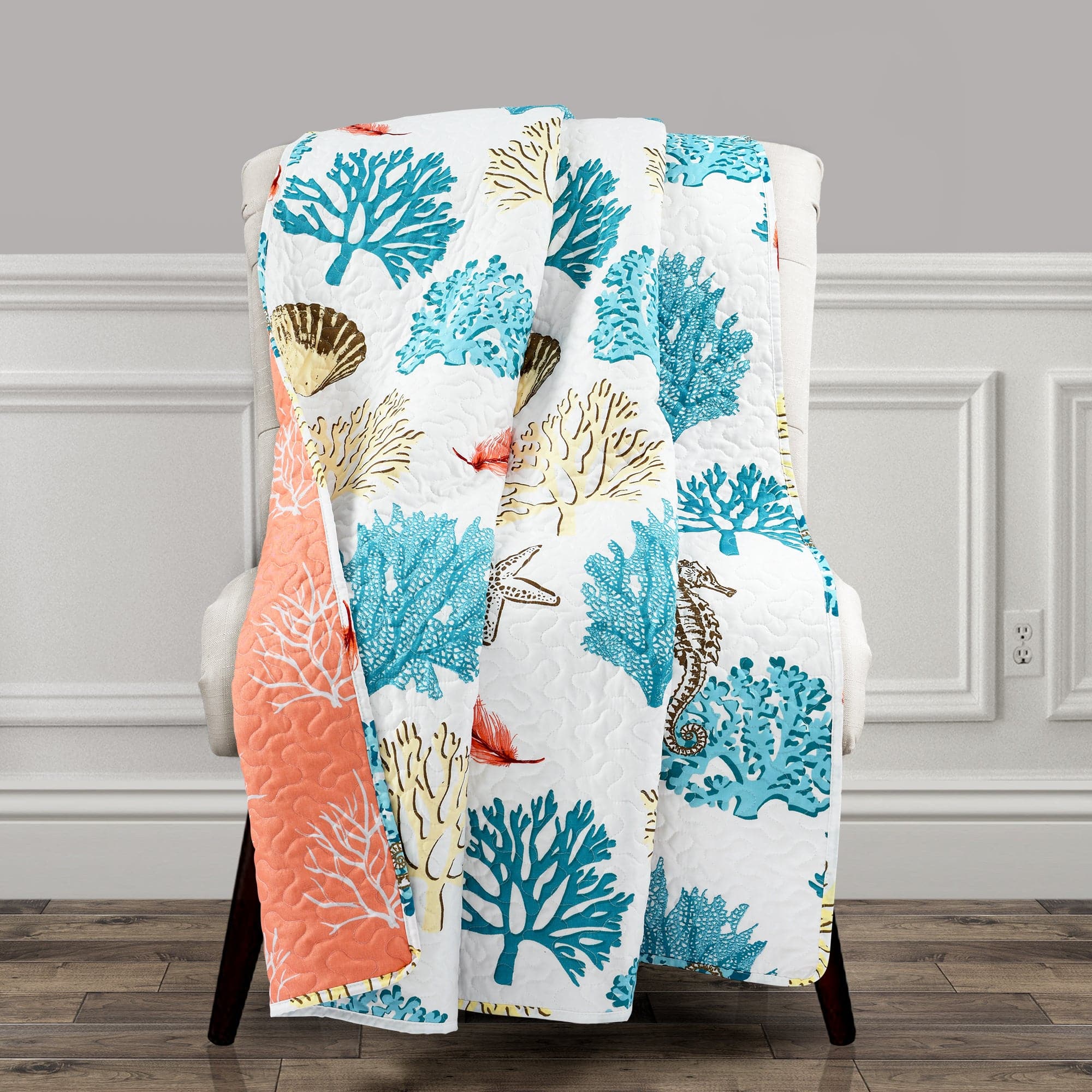 Coastal Reef Feather Throw Blanket - Soft & Lightweight Decorative Throw for Couch, Bed, Sofa - Perfect for Home Decor, Living Room, Bedroom & Cozy Nights