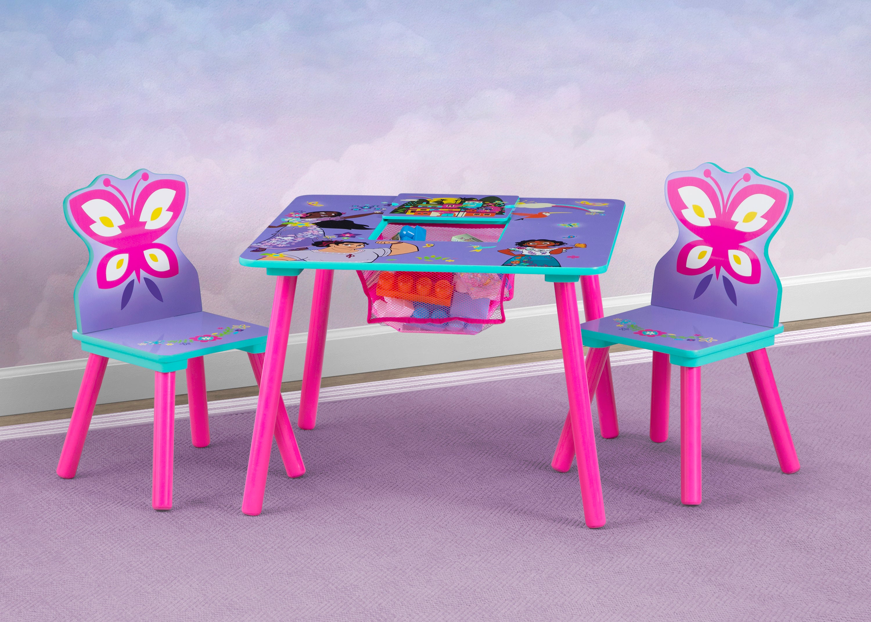 Disney Encanto Kids Table and Chair Set with Storage - 2 Chairs Included - Perfect for Playroom, Birthday Gifts & Toddler Activities