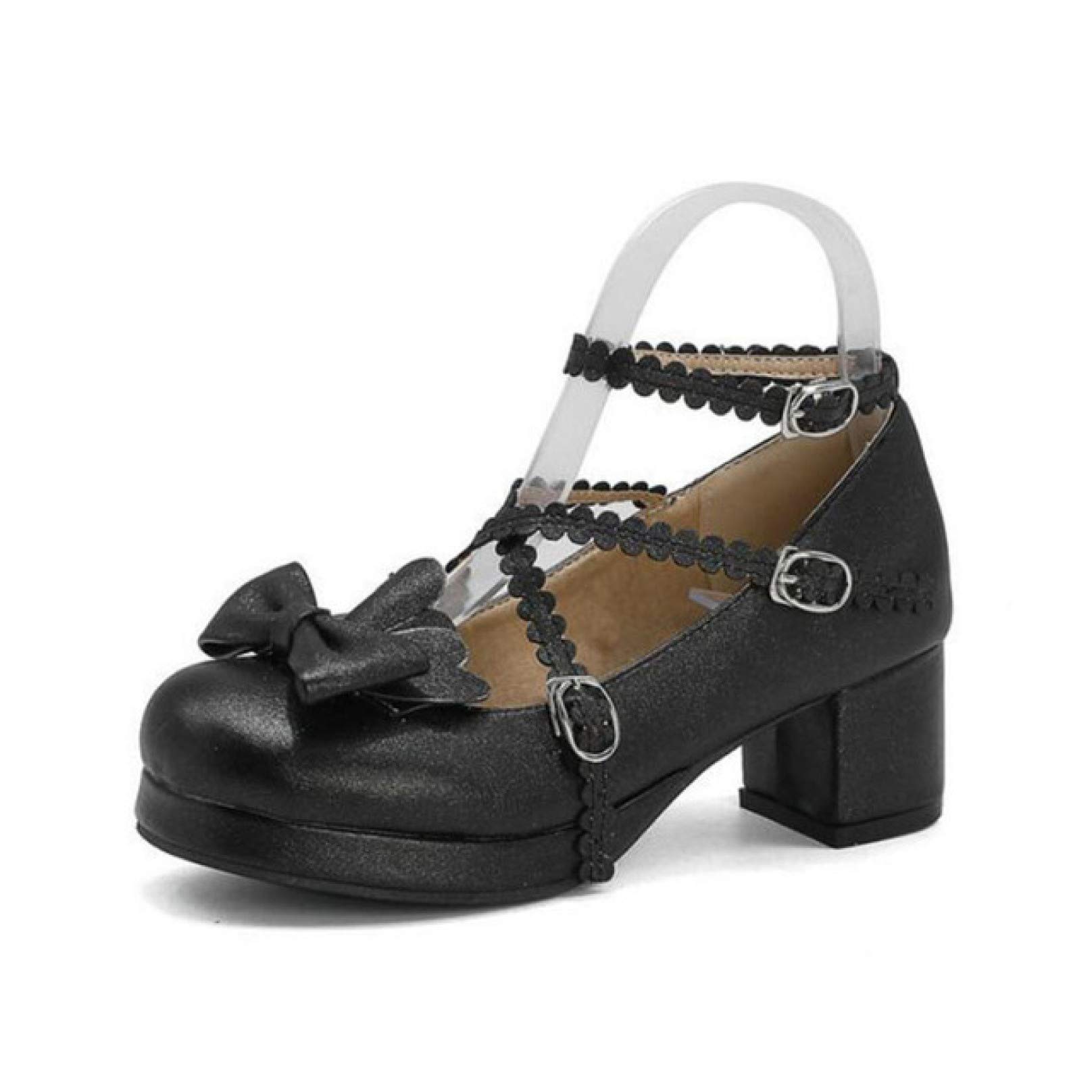Vintage Chunky High Heel Mary Jane Pumps with Sweet Bow Tie - Women's Party & Wedding Shoes for Prom, Evening Events & Special Occasions