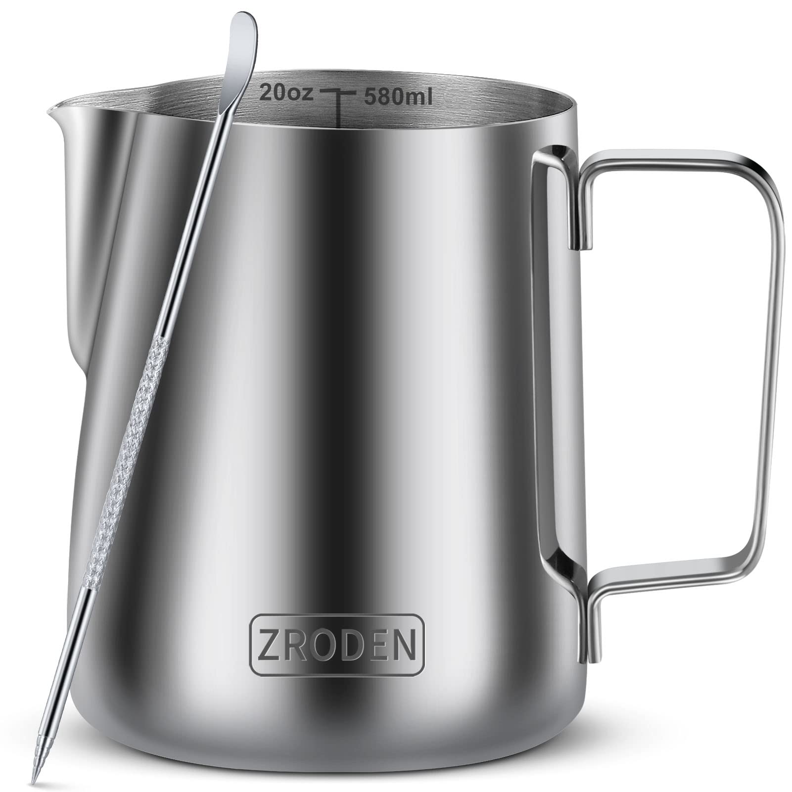 20oz Stainless Steel Milk Frothing Pitcher for Espresso & Cappuccino - Barista Tools with Latte Art Pen for Coffee Machine Accessories | Perfect for Home & Professional Use, Latte Art & Coffee Decorating