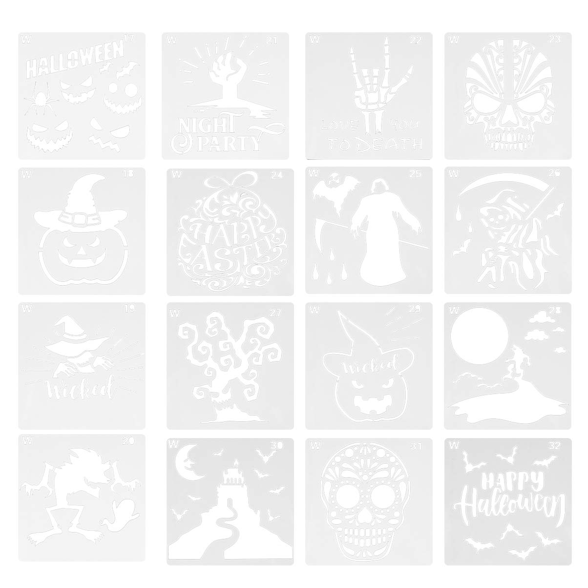 EXCEART 16-Piece Halloween Painting Stencils Set - Witch, Ghost & Pumpkin Drawing Templates for DIY Crafts, Scrapbooking & Home Decor - Reusable Plastic Stencils for Kids & Adults