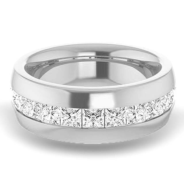 2.5 CTW Channel Set Princess Cut Diamond Men's Wedding Band - Half Eternity Ring for Engagement, Anniversary & Special Occasions