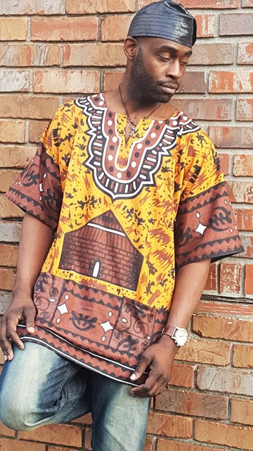 Gye Nyame African Print Dashiki Shirt for Men - Traditional Ankara Cotton Tunic Top with Cultural Symbol - Perfect for Kwanzaa, Juneteenth & Afrocentric Fashion DP3763M
