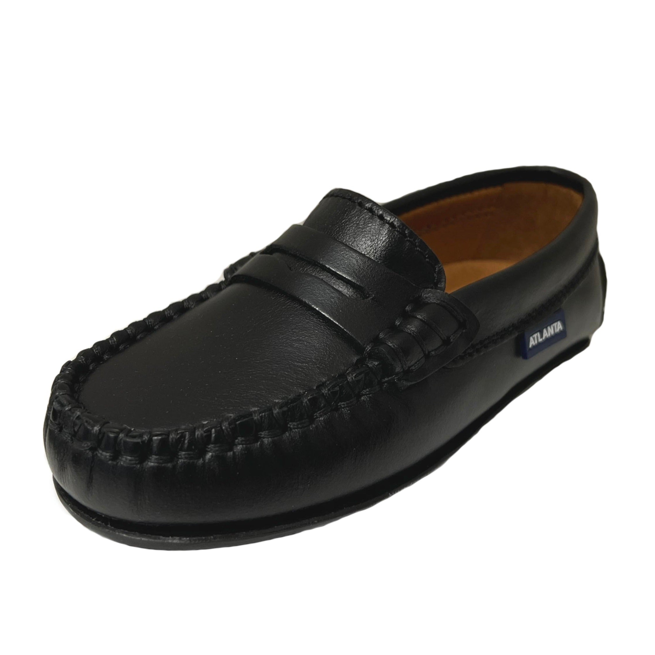 **Atlanta Moccasin Boys & Girls Penny Loafers – Smooth Leather Slip-On Shoes for Kids, Black Sierra Antik – Perfect for School, Casual Wear & Special Occasions**