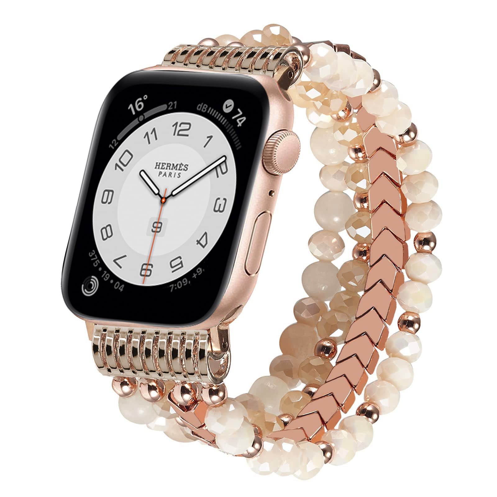 TOMMEIE Beaded Stretch Bracelet Compatible with Apple Watch 38mm 40mm 41mm 42mm 44mm 45mm 49mm - Fashion Pearl Elastic Band for Women - Perfect for Work, Parties & Special Occasions