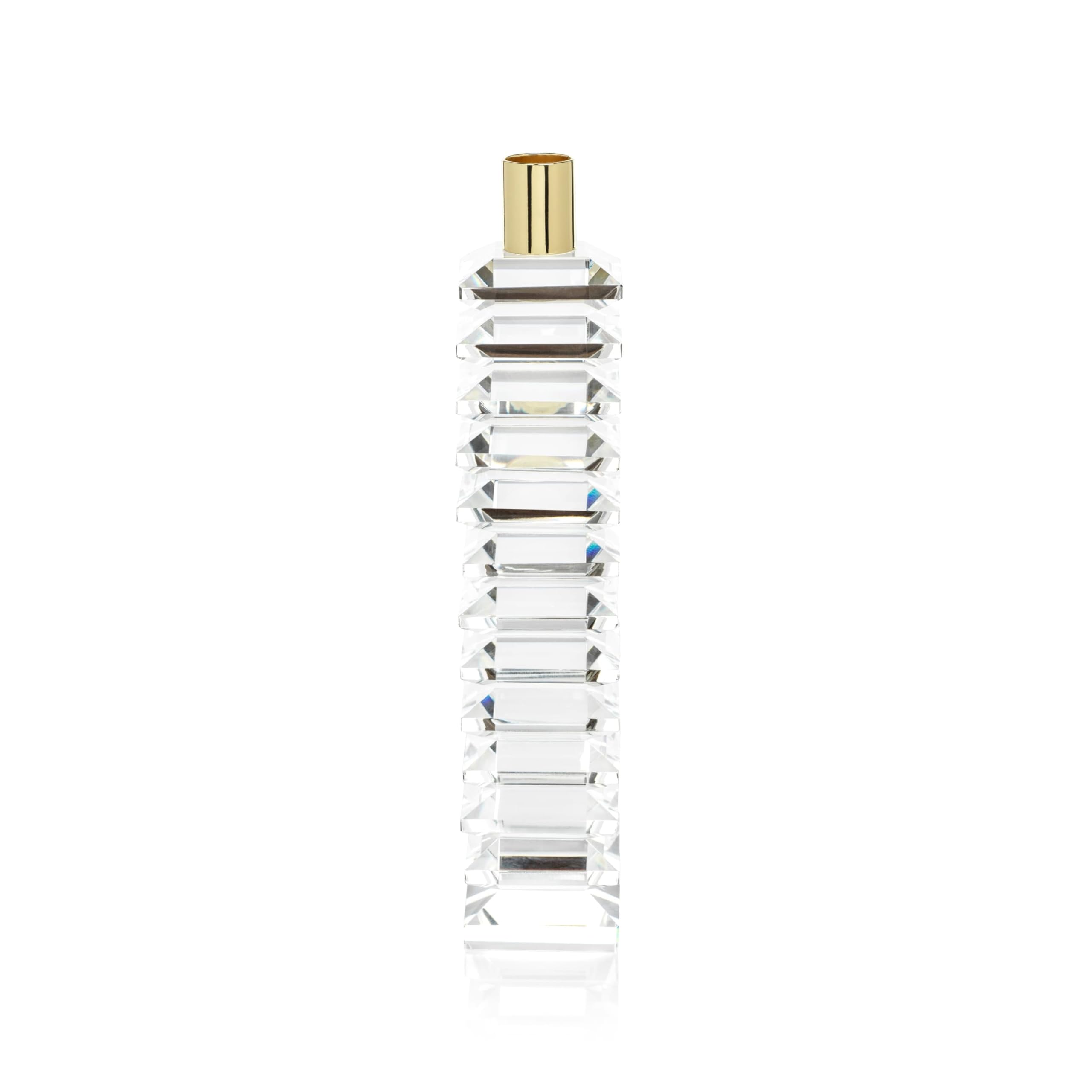 Zodax Florella Stacked Crystal Candle Holder - Elegant Gold & Clear Glass for Wedding Centerpieces, Home Decor, and Romantic Dinner Ambiance