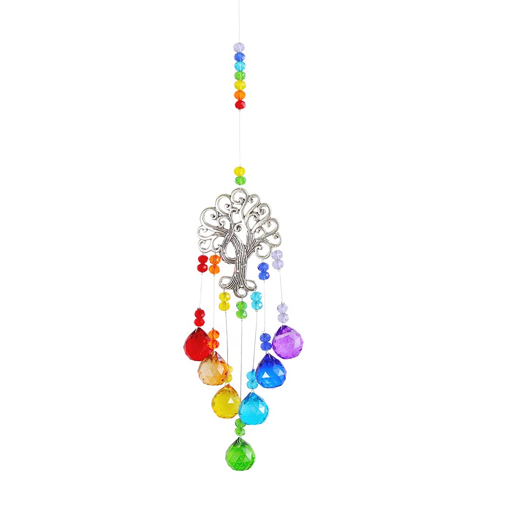 AIZHIYI Crystal Wind Chime - Tree of Life Sun Catcher with Rainbow Maker Pendant | Outdoor Garden Decor, Window Hanging, Meditation Room & Yoga Studio Decoration