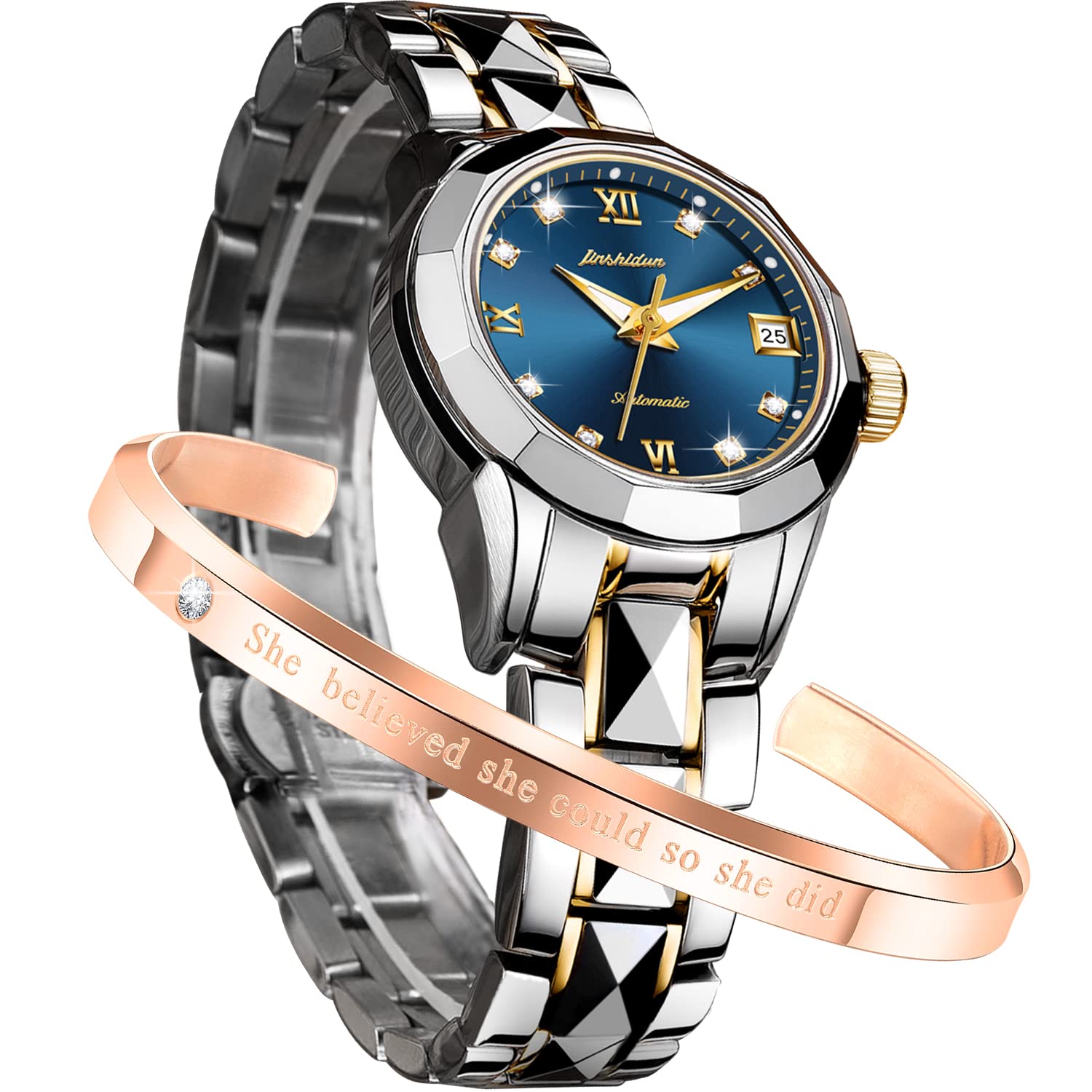 OLEVS Automatic Mechanical Women's Watch - Tungsten Steel, Waterproof, Sapphire Crystal, Luminous, Two-Tone Dress Watch for Women | Perfect for Formal Events, Office Wear & Everyday Elegance