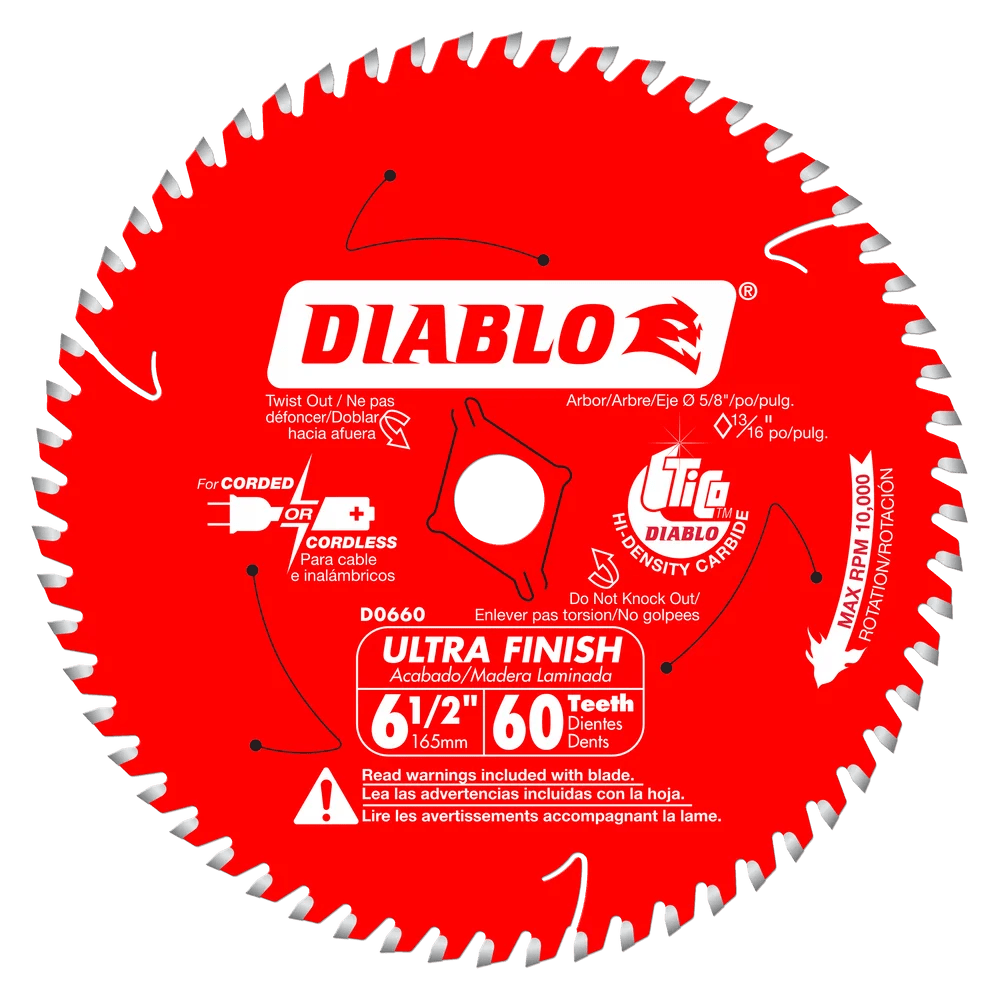 6 1/2 Inch 60-Tooth Ultra Finish Circular Saw Blade - 10 Pack for Woodworking, Carpentry & DIY Projects