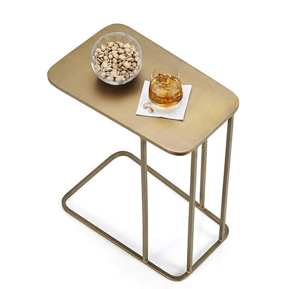 Gold End Table - Metal Sofa Side Table with Slide-Under Design for Living Room, Bedroom & Small Spaces | Perfect for Snacks, Drinks & Remote Storage (Color: Gold)