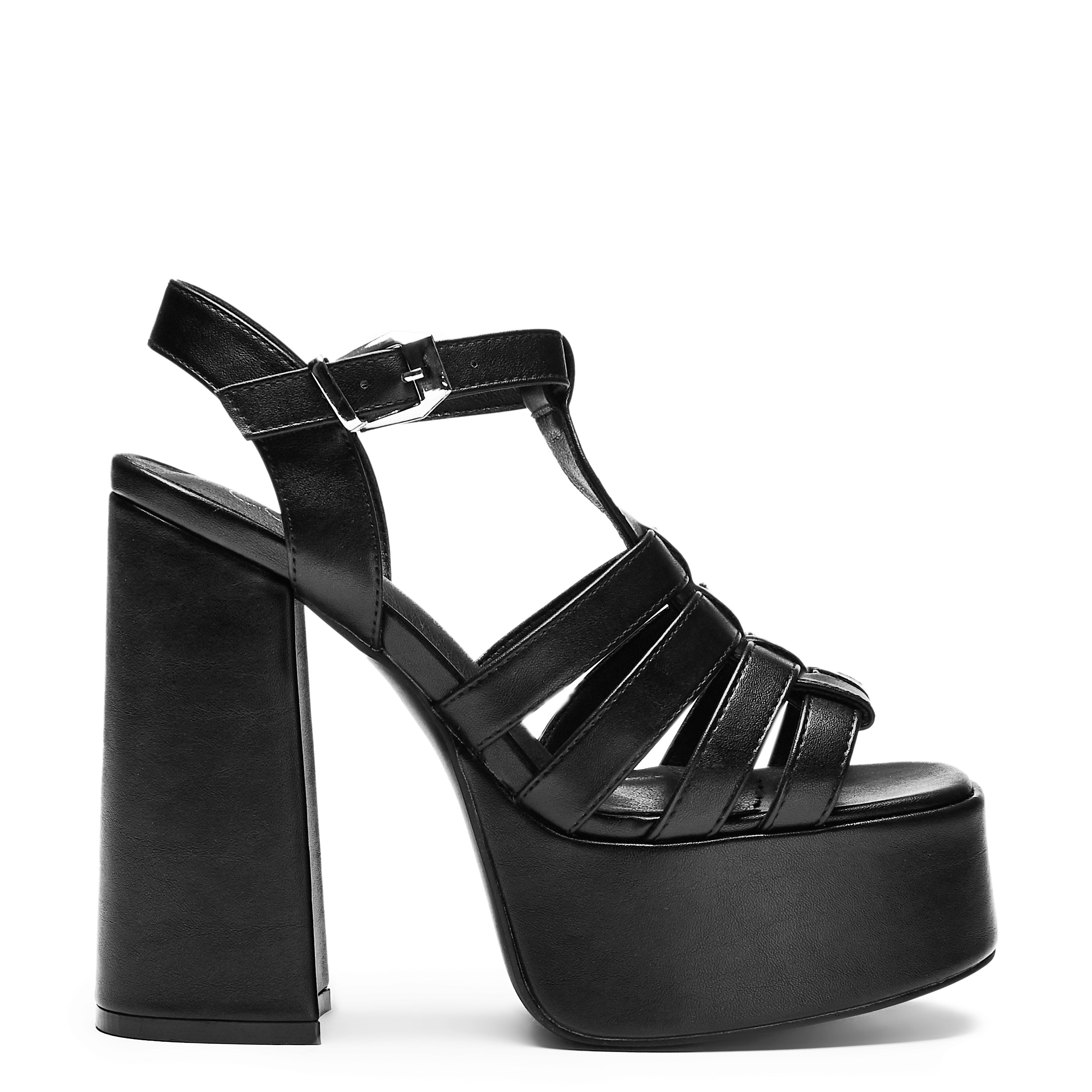 DBP55 Platform Heels for Women - Black Chunky High Heel Sandals for Party, Night Out & Special Occasions