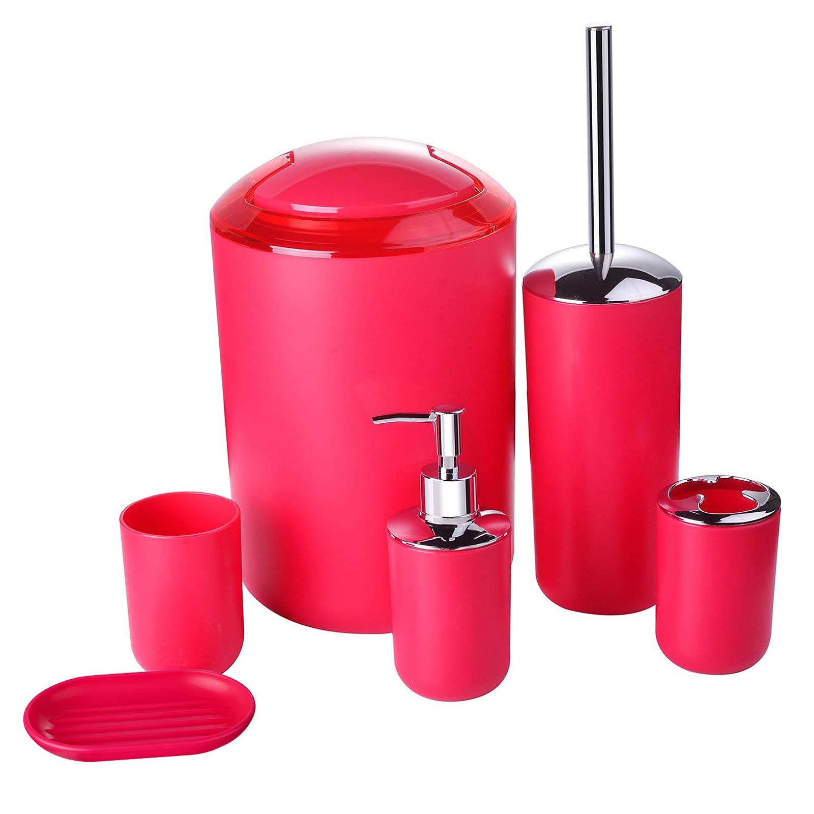 WDDLD 6-Piece Bathroom Accessory Set - Toothbrush Holder, Soap Dispenser, Soap Dish, Cup, Trash Can & Toilet Brush | Modern Bathroom Organization for Home, Apartment & Guest Bath